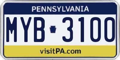 PA license plate MYB3100