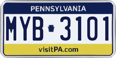 PA license plate MYB3101
