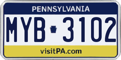 PA license plate MYB3102