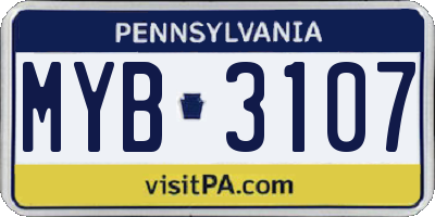 PA license plate MYB3107