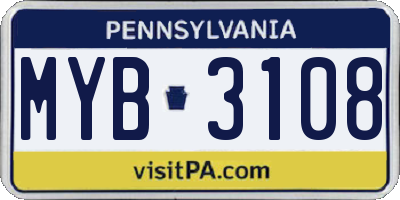 PA license plate MYB3108