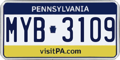 PA license plate MYB3109