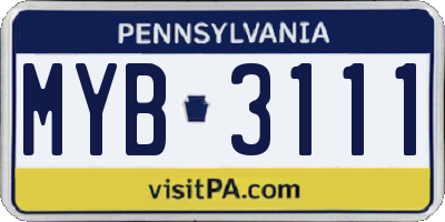 PA license plate MYB3111