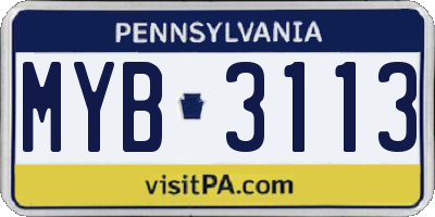 PA license plate MYB3113