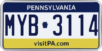 PA license plate MYB3114
