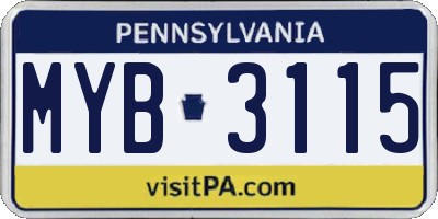 PA license plate MYB3115