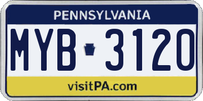 PA license plate MYB3120