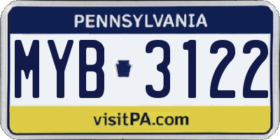 PA license plate MYB3122