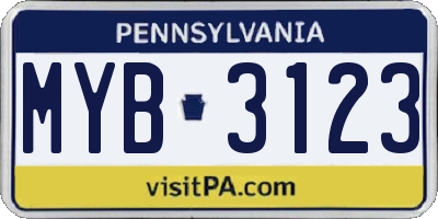PA license plate MYB3123