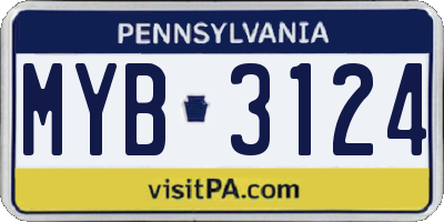 PA license plate MYB3124