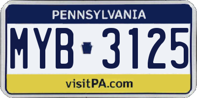 PA license plate MYB3125