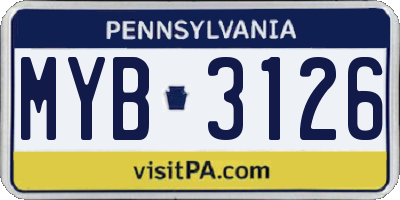 PA license plate MYB3126