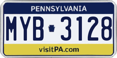 PA license plate MYB3128