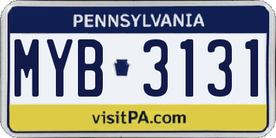 PA license plate MYB3131