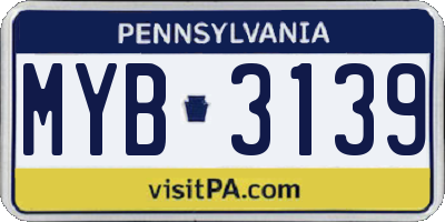 PA license plate MYB3139