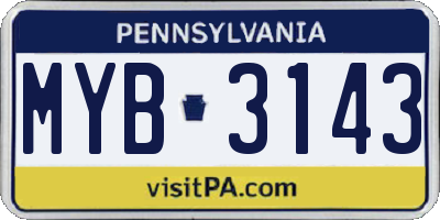 PA license plate MYB3143