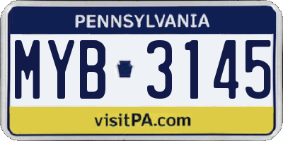 PA license plate MYB3145