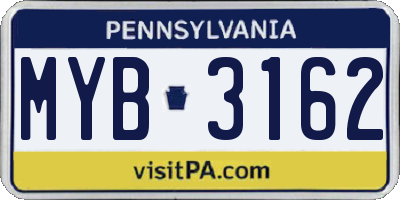 PA license plate MYB3162