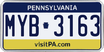 PA license plate MYB3163