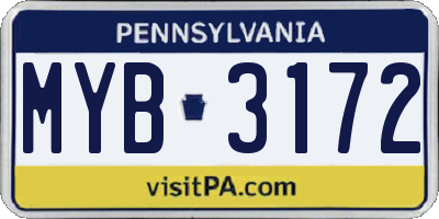 PA license plate MYB3172