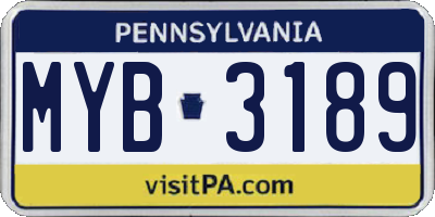 PA license plate MYB3189