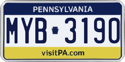 PA license plate MYB3190