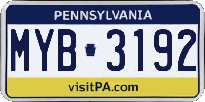 PA license plate MYB3192