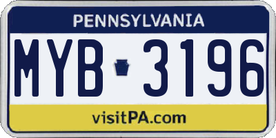 PA license plate MYB3196