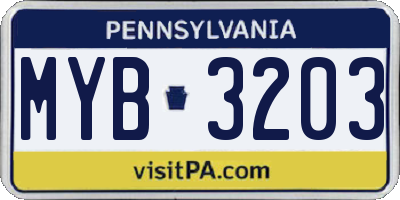 PA license plate MYB3203