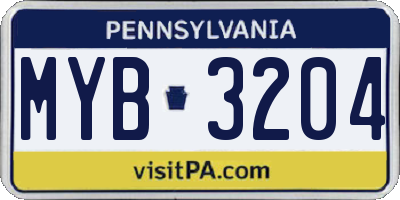 PA license plate MYB3204