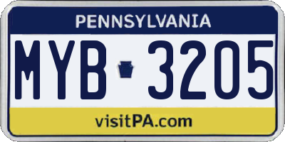 PA license plate MYB3205