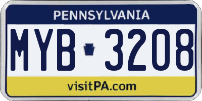 PA license plate MYB3208