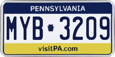 PA license plate MYB3209