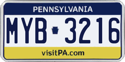 PA license plate MYB3216