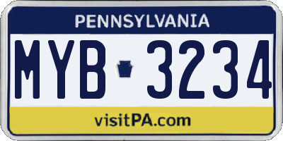 PA license plate MYB3234