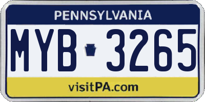 PA license plate MYB3265