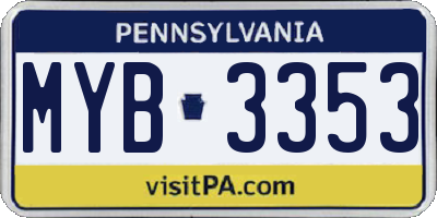 PA license plate MYB3353