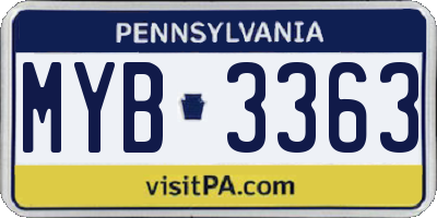 PA license plate MYB3363