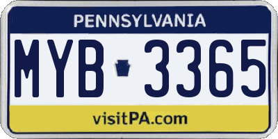 PA license plate MYB3365