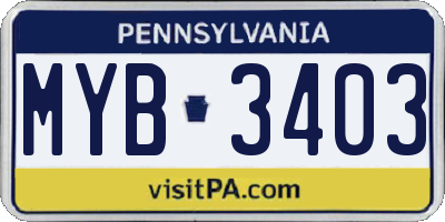 PA license plate MYB3403