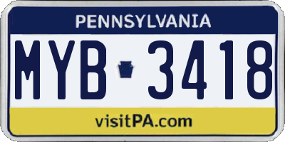 PA license plate MYB3418