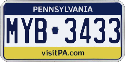 PA license plate MYB3433