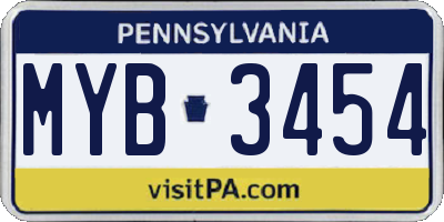 PA license plate MYB3454