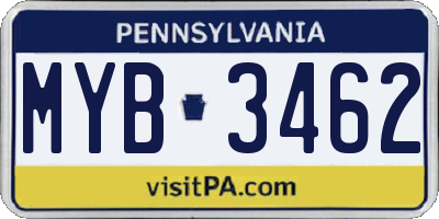 PA license plate MYB3462
