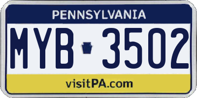 PA license plate MYB3502