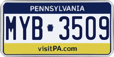 PA license plate MYB3509