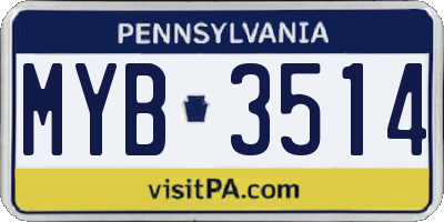PA license plate MYB3514