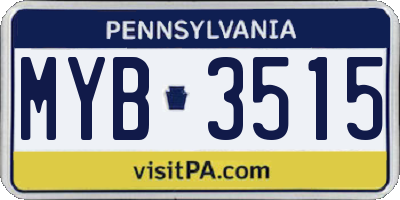 PA license plate MYB3515