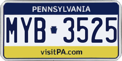 PA license plate MYB3525