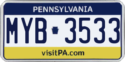 PA license plate MYB3533